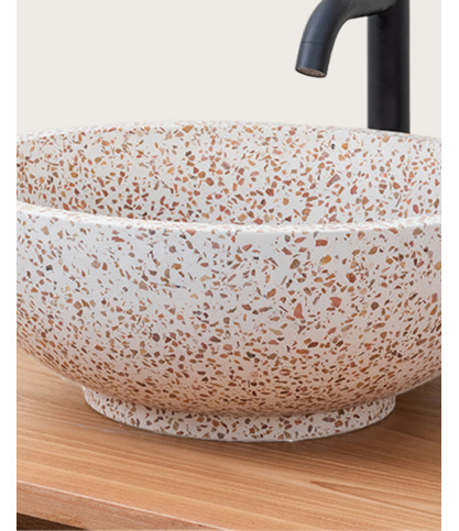 Volco - Vasque marbre terrazzo premium blanc  et marron