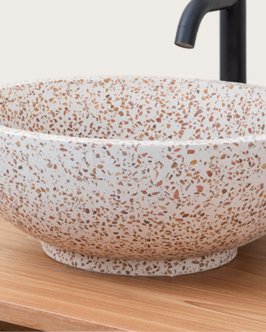 Volco - Vasque marbre terrazzo premium blanc  et marron