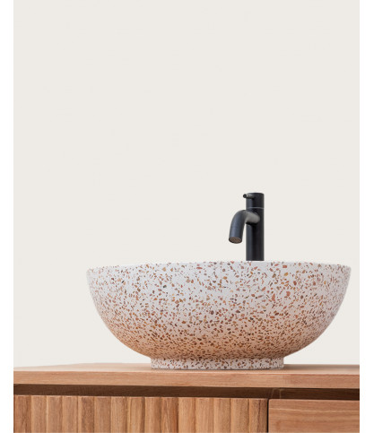 Volco - Vasque marbre terrazzo premium blanc  et marron