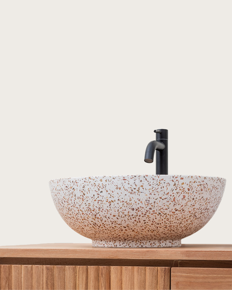 Volco - Vasque marbre terrazzo premium blanc  et marron