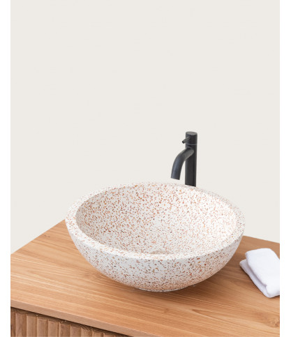 Volco - Vasque marbre terrazzo premium blanc  et marron