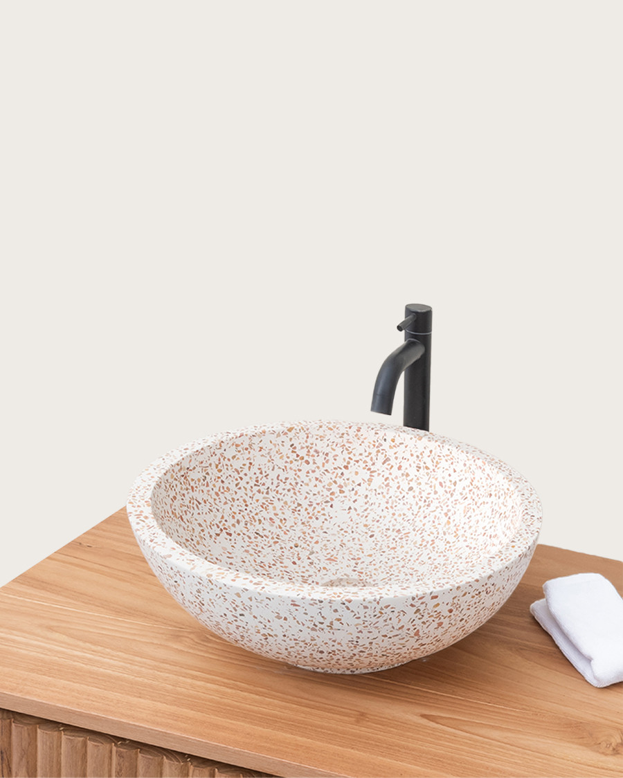 Volco - Vasque marbre terrazzo premium blanc  et marron