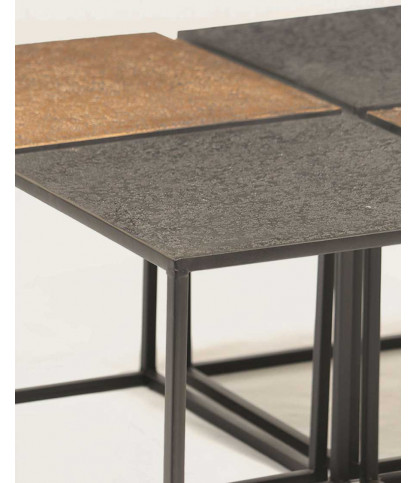 Domino - Table basse carrée en métal bicolore noir et doré