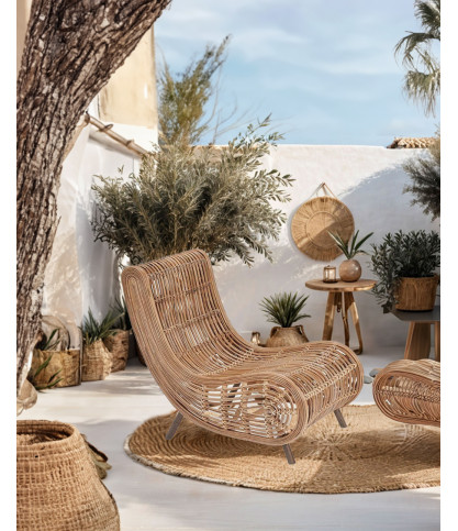 Mandiri - Fauteuil bas rond en rotin tressé