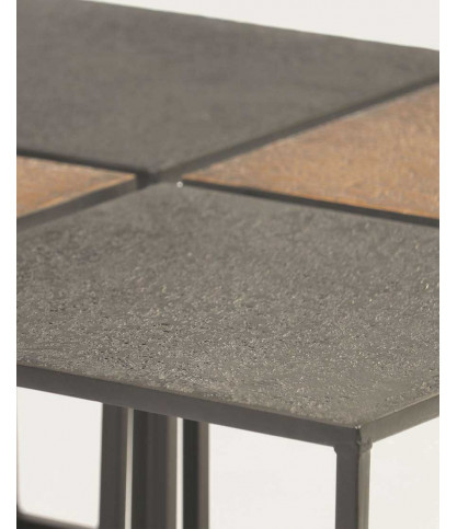 Domino - Table basse carrée en métal bicolore noir et doré