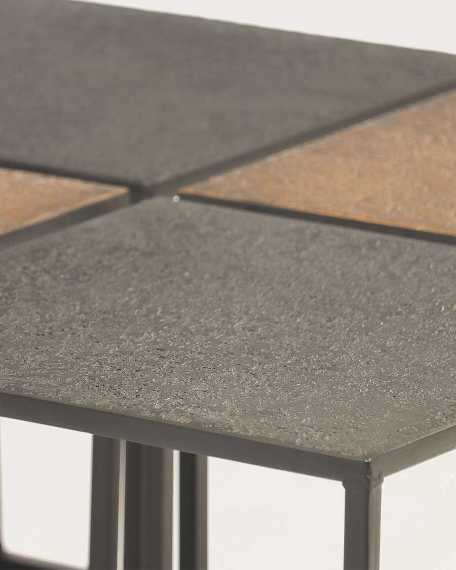 Domino - Table basse carrée en métal bicolore noir et doré