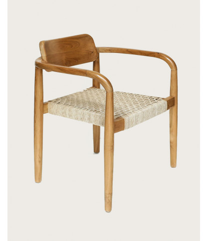 Kimo - Chaise en teck massif et corde beige- marron