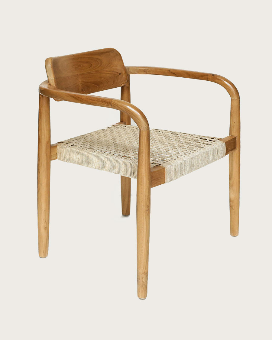 Kimo - Chaise en teck massif et corde beige- marron