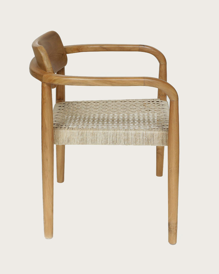 Kimo - Chaise en teck massif et corde beige- marron