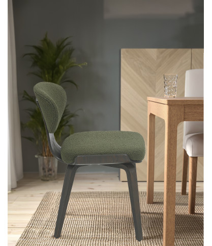Hele - Chaise en tissu vert et pieds en bois