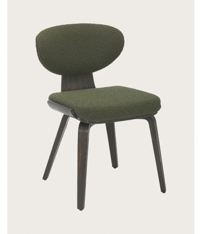 Hele - Chaise en tissu vert et pieds en bois