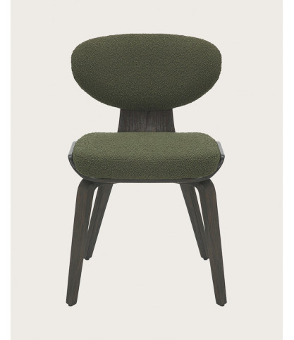 Hele - Chaise en tissu vert et pieds en bois