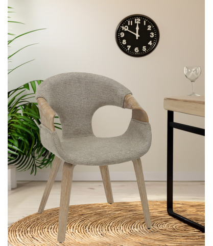 Gazy - chaise en tissu Taupe et bois blanchi