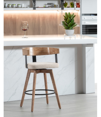 Micha - Chaise de bar en tissu et pieds en bois