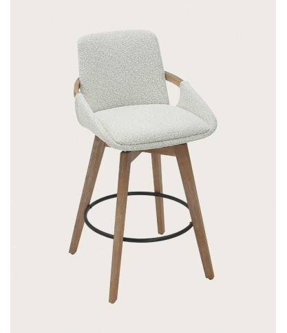 Saly - Chaise de bar en tissu bouclette et pieds en bois