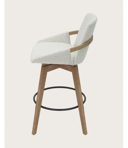 Saly - Chaise de bar en tissu bouclette et pieds en bois