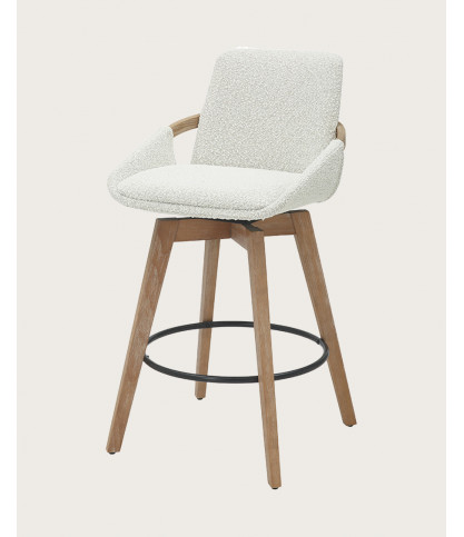 Saly - Chaise de bar en tissu bouclette et pieds en bois