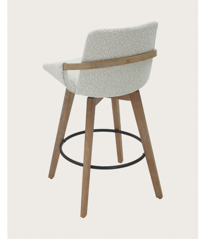 Saly - Chaise de bar en tissu bouclette et pieds en bois