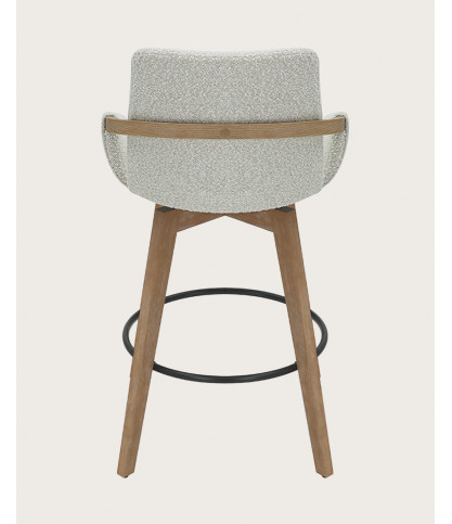 Saly - Chaise de bar en tissu bouclette et pieds en bois