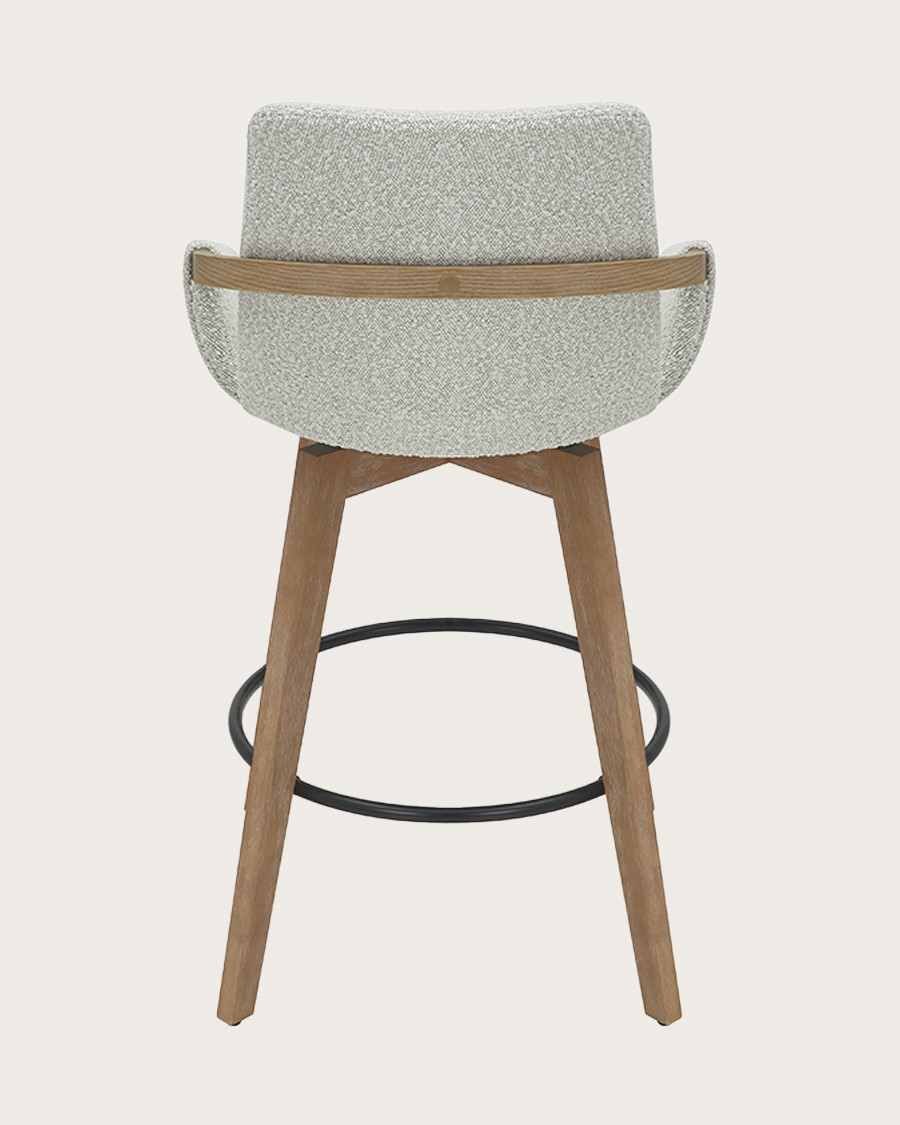 Saly - Chaise de bar en tissu bouclette et pieds en bois