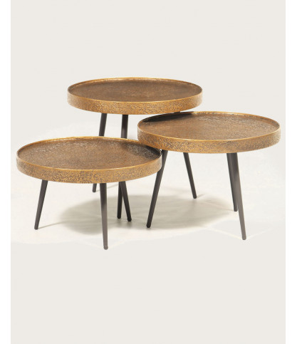 Astrid - Table basse ronde gigogne en métal doré