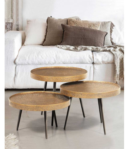 Astrid - Table basse ronde gigogne en métal doré
