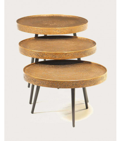 Astrid - Table basse ronde gigogne en métal doré