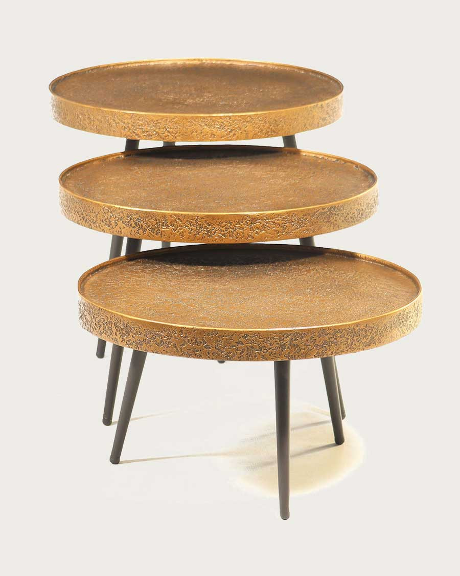 Astrid - Table basse ronde gigogne en métal doré