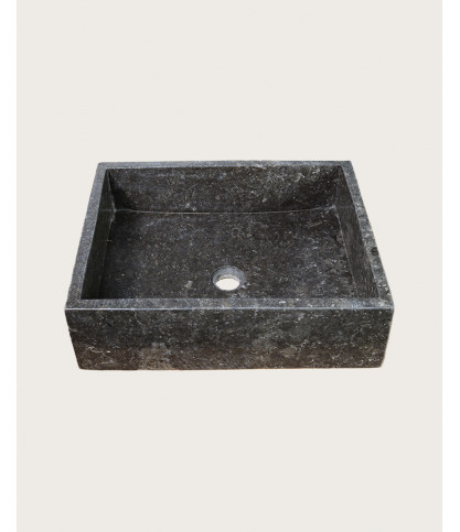 Malka - Vasque à poser rectangle marbre marbre terrazzo premium noire