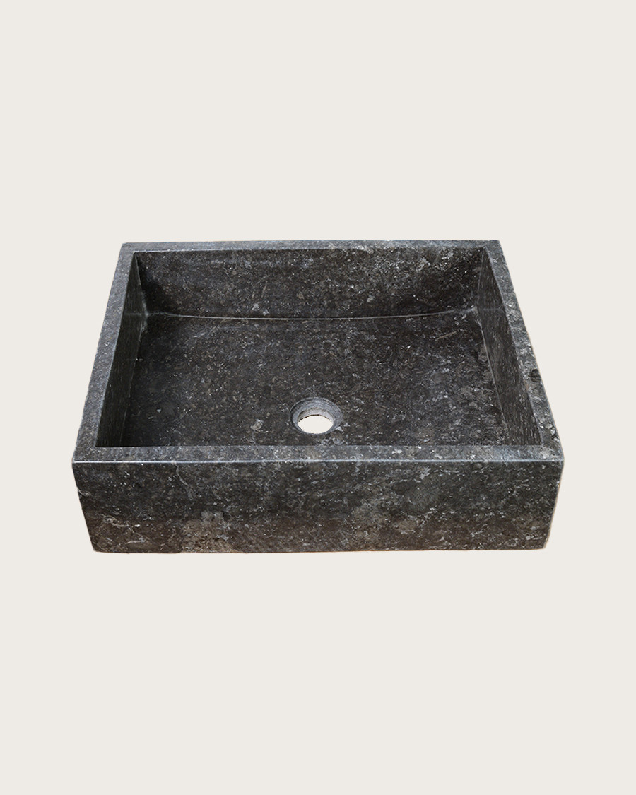 Malka - Vasque à poser rectangle marbre marbre terrazzo premium noire