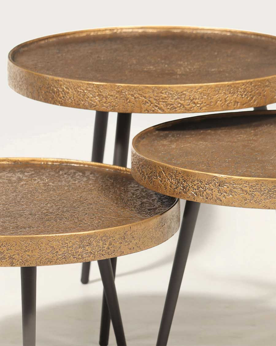 Astrid - Table basse ronde gigogne en métal doré