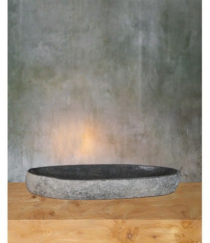 Anta - Vasque pierre de rivière plate ovale noire