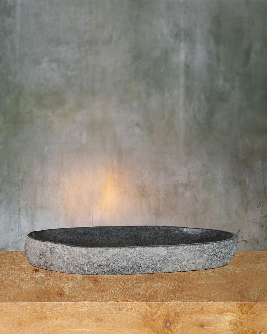 Anta - Vasque pierre de rivière plate ovale noire