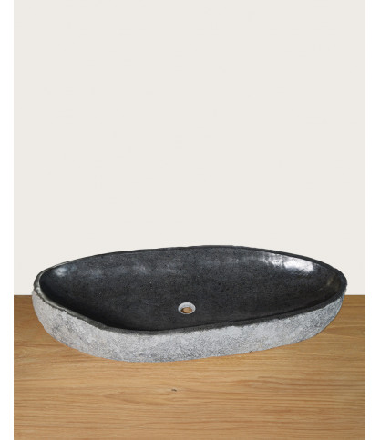 Anta - Vasque pierre de rivière plate ovale noire