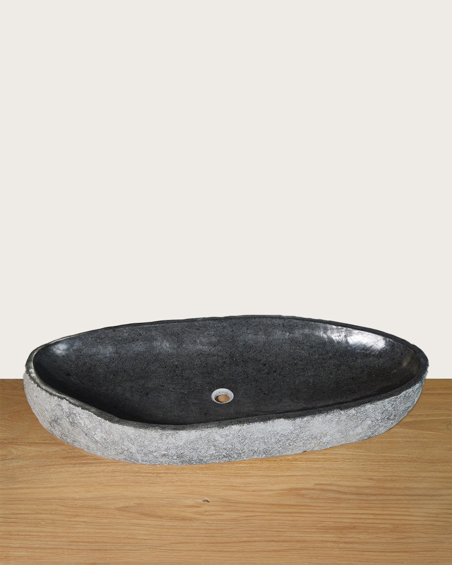 Anta - Vasque pierre de rivière plate ovale noire