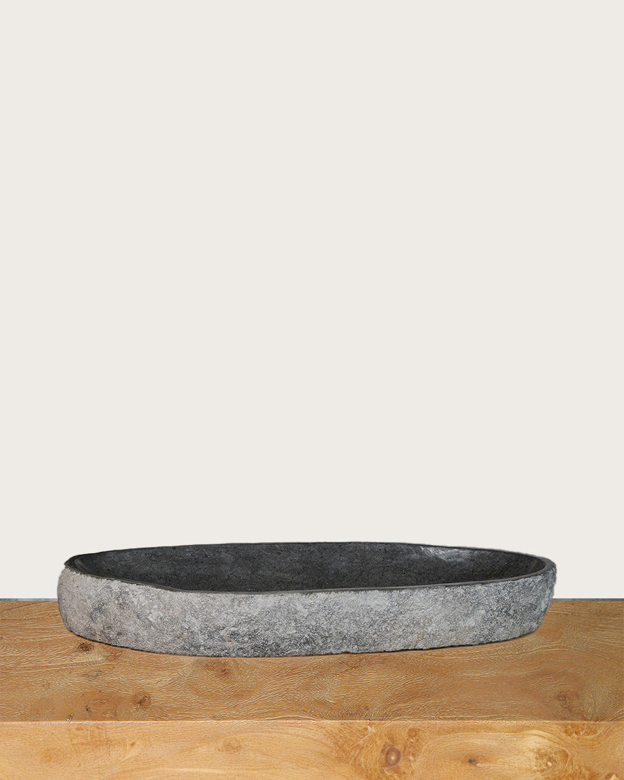 Anta - Vasque pierre de rivière plate ovale noire