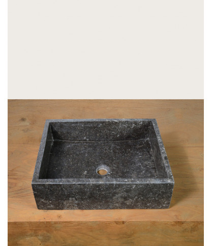 Malka - Vasque à poser rectangle marbre marbre terrazzo premium noire