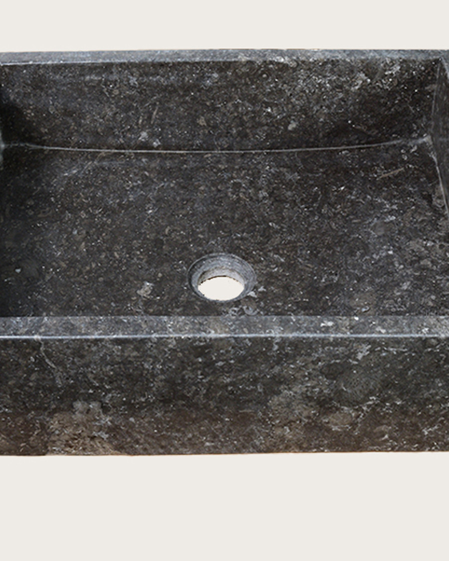 Malka - Vasque à poser rectangle marbre marbre terrazzo premium noire