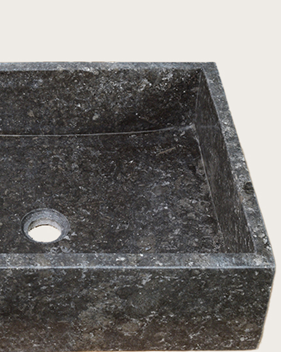 Malka - Vasque à poser rectangle marbre marbre terrazzo premium noire