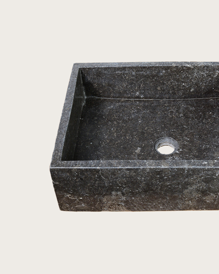 Malka - Vasque à poser rectangle marbre marbre terrazzo premium noire