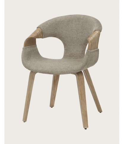 Gazy - chaise en tissu Taupe et bois blanchi