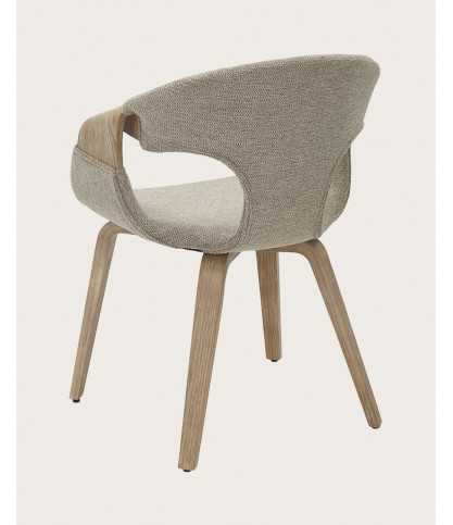 Gazy - chaise en tissu Taupe et bois blanchi