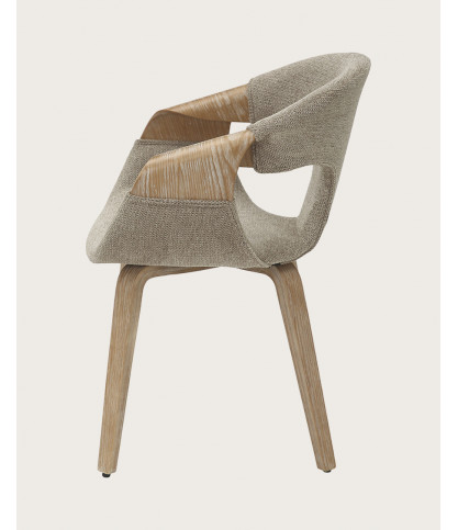 Gazy - chaise en tissu Taupe et bois blanchi