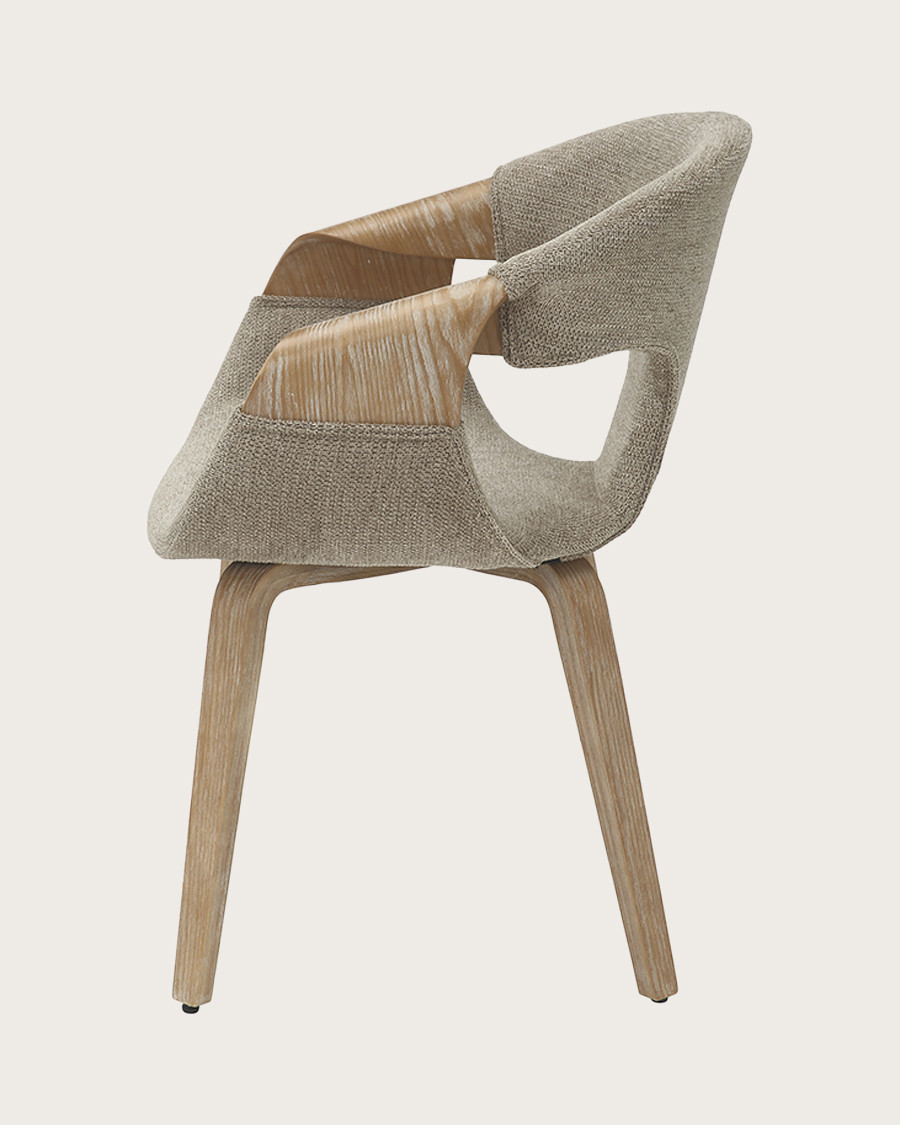 Gazy - chaise en tissu Taupe et bois blanchi