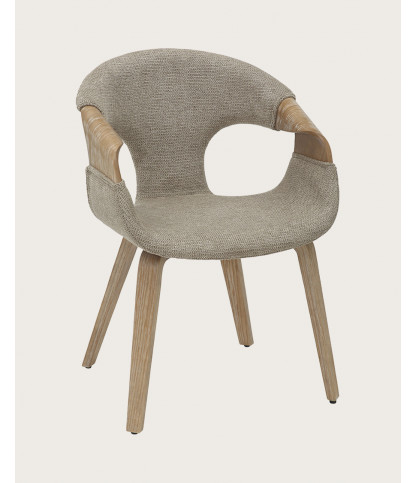 Gazy - chaise en tissu Taupe et bois blanchi