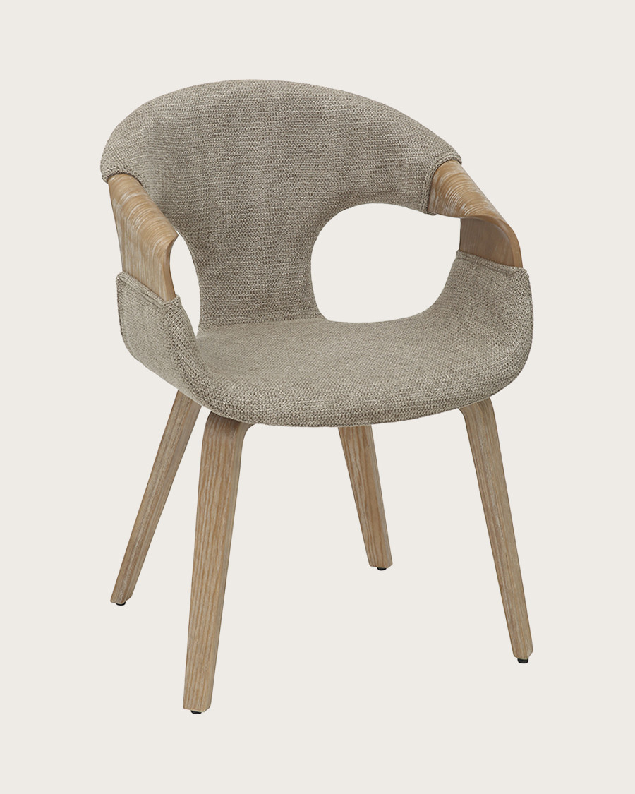 Gazy - chaise en tissu Taupe et bois blanchi