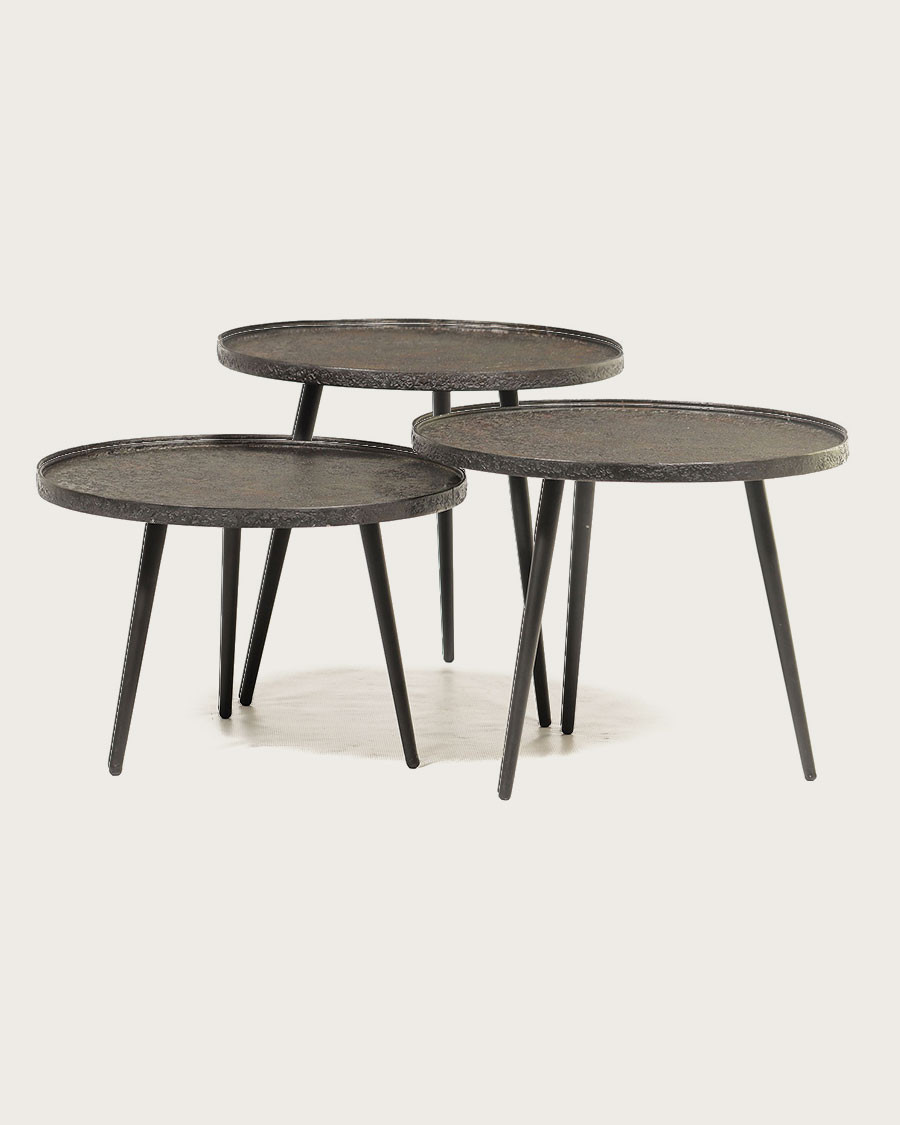 Soccoro - Table basse ronde gigogne en métal noir