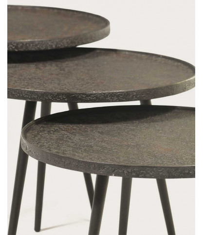 Soccoro - Table basse ronde gigogne en métal noir