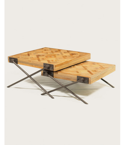 Loft - Table basse carrée gigogne en teck motif chevron