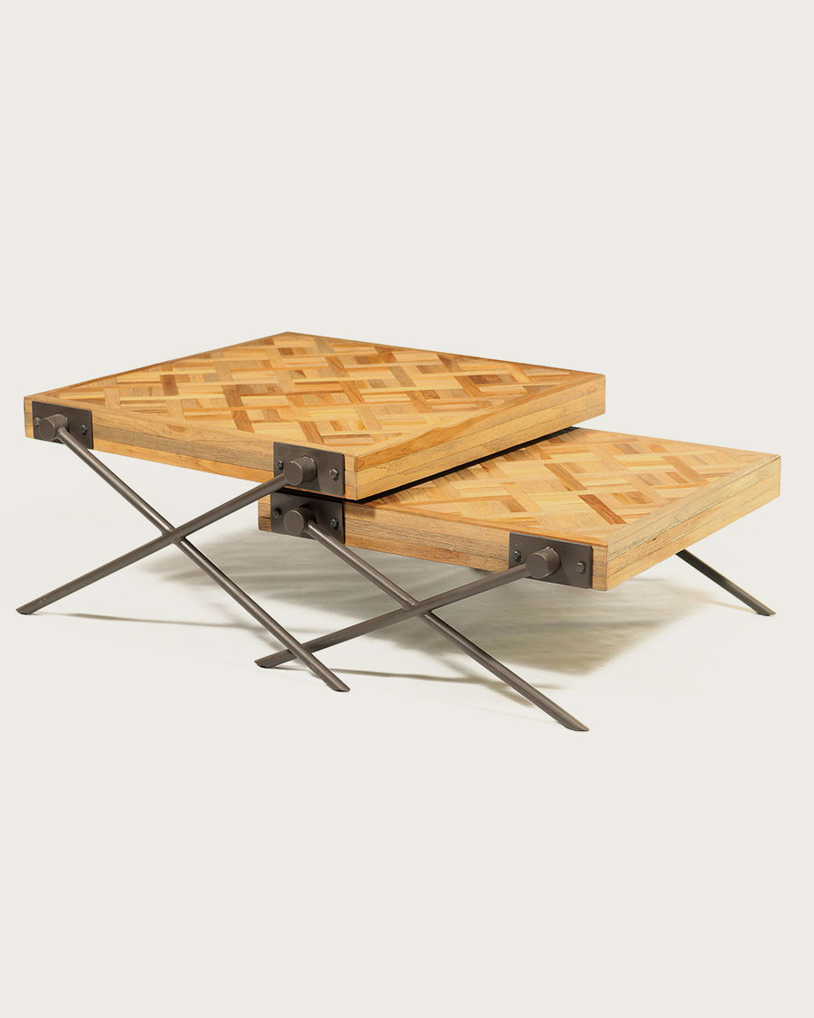 Loft - Table basse carrée gigogne en teck motif chevron